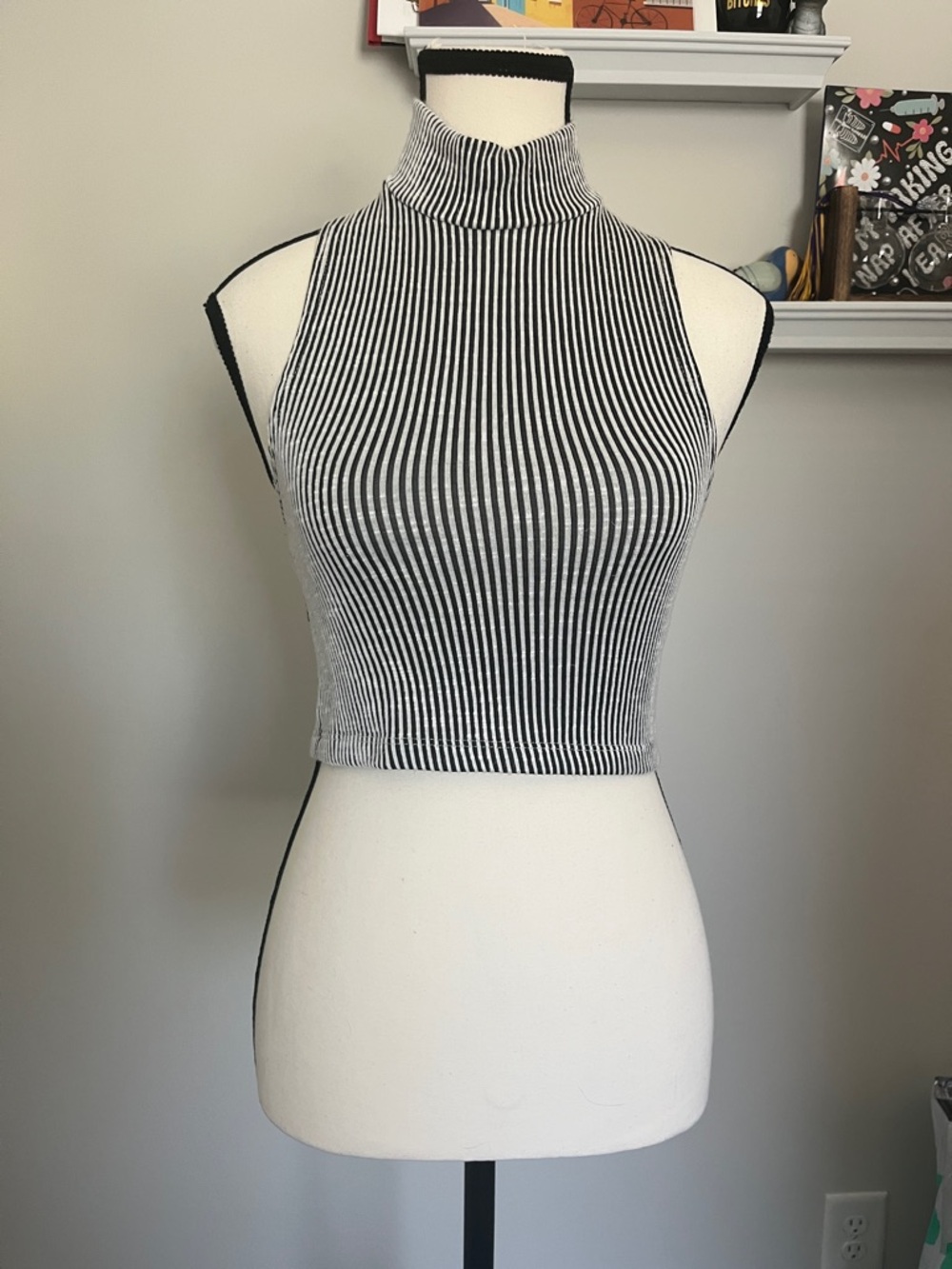 Antistar Striped Mock Neck Cropped Tank Top 🌟